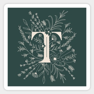 Botanical Letter T (Forest Green) Magnet